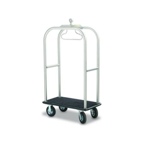 Forbes Deluxe Luggage Cart, 2" Diameter, Brushed Stainless Steel, 6" Cushion Gray Non-Marking Wheels